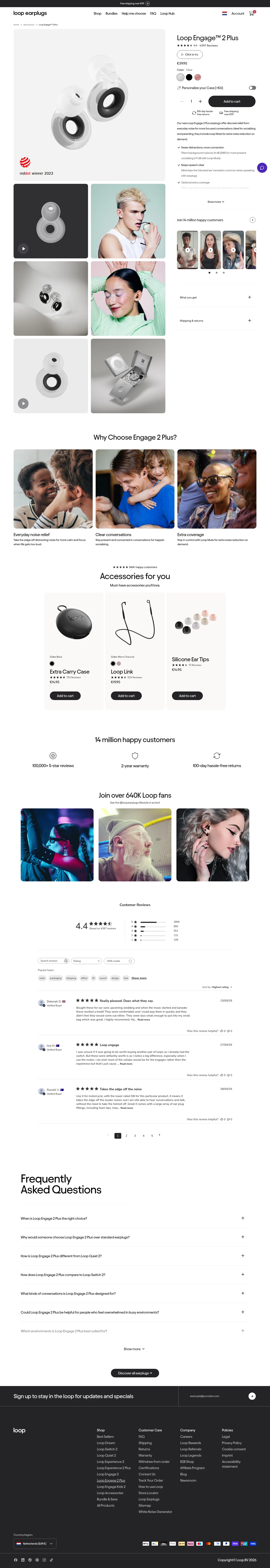 loopearplugs.com/products/engage-plus on desktop, full screenshot