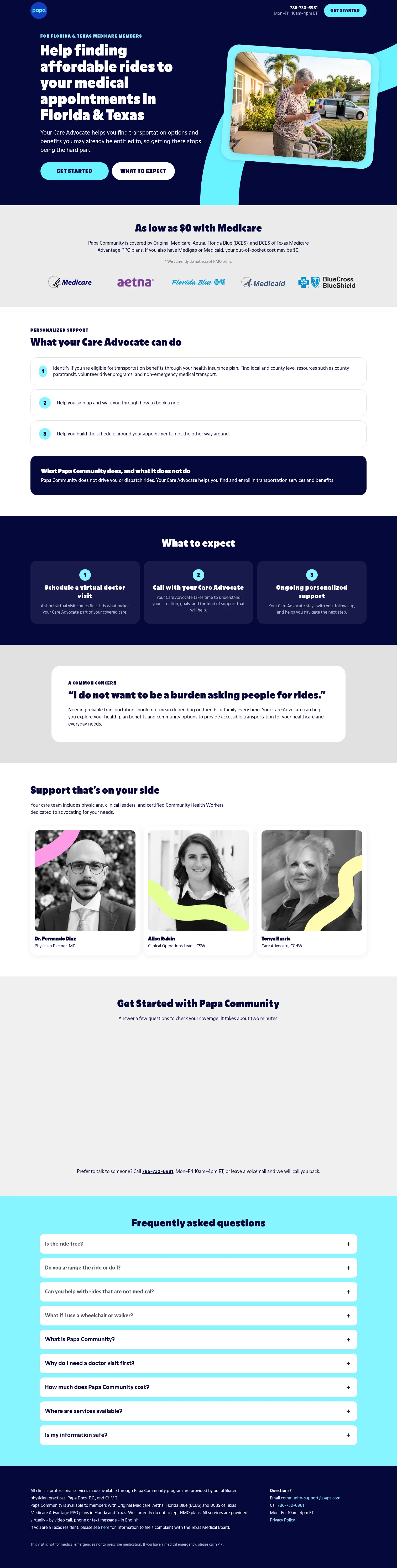 community.papa.com/support/transportation on desktop, full screenshot