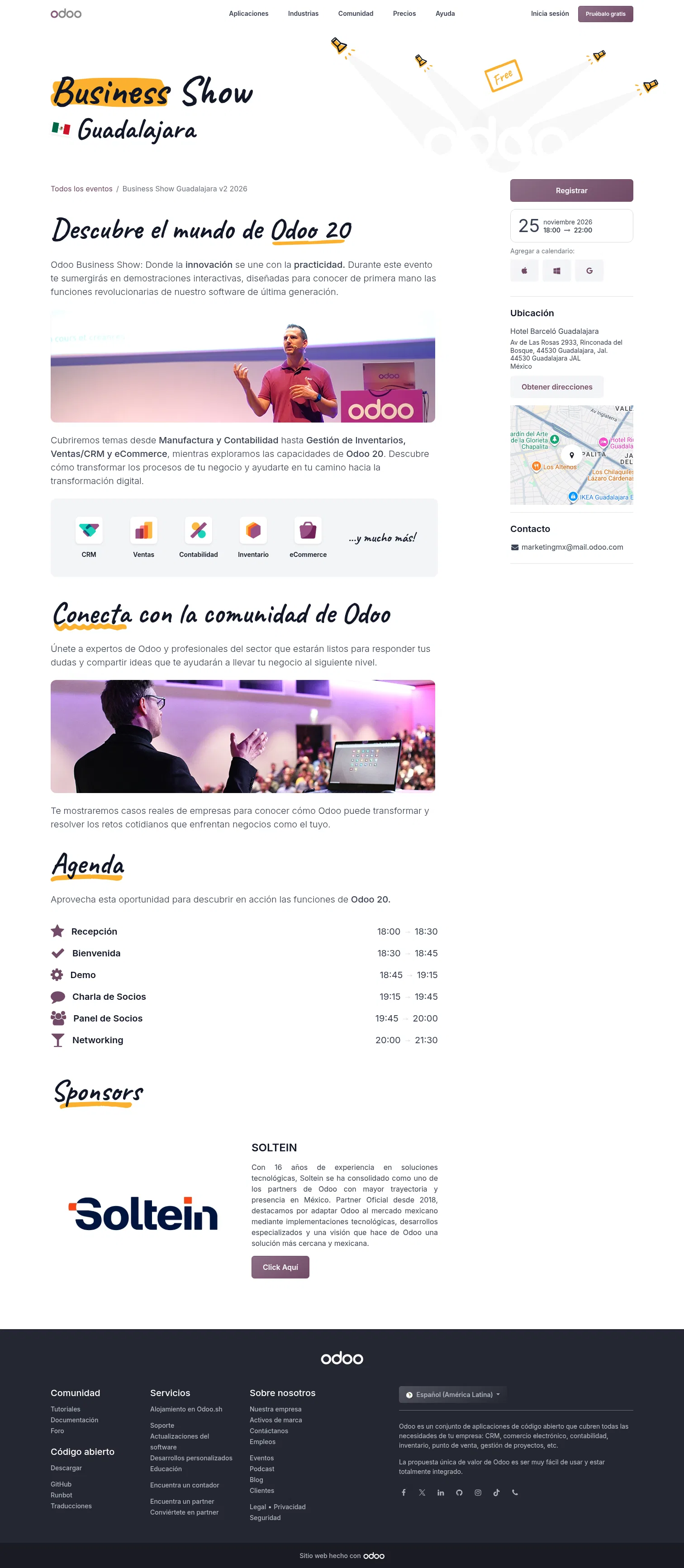 odoo.com/es/event/business-show-guadalajara-v2-2026-12819/register on desktop, full screenshot
