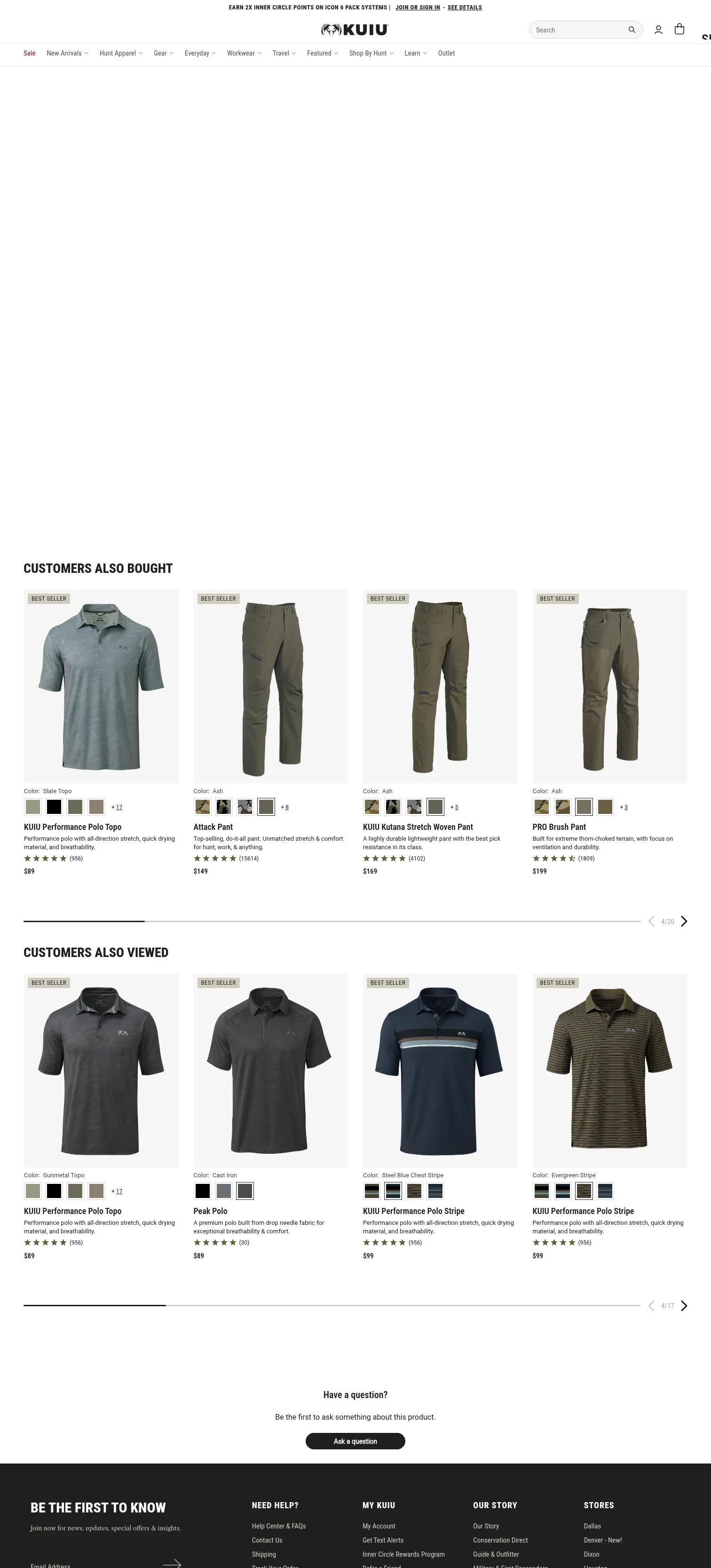 kuiu.com/products/kuiu-performance-polo-gunmetal-tonal on desktop, full screenshot