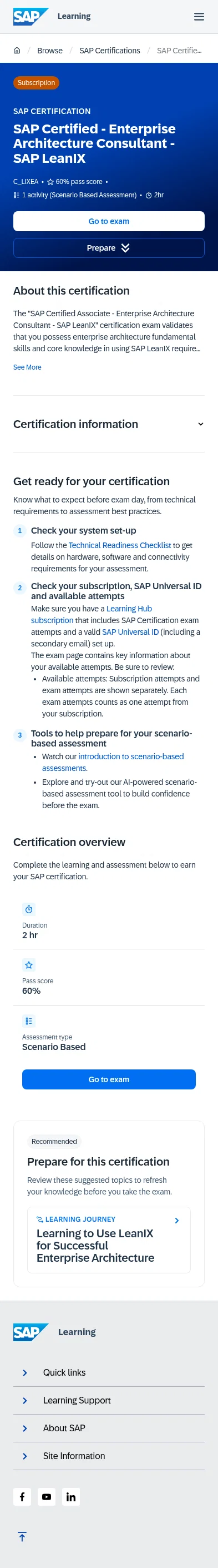 learning.sap.com/certifications/sap-certified-associate-enterprise-architecture-consultant-sap-leanix on mobile