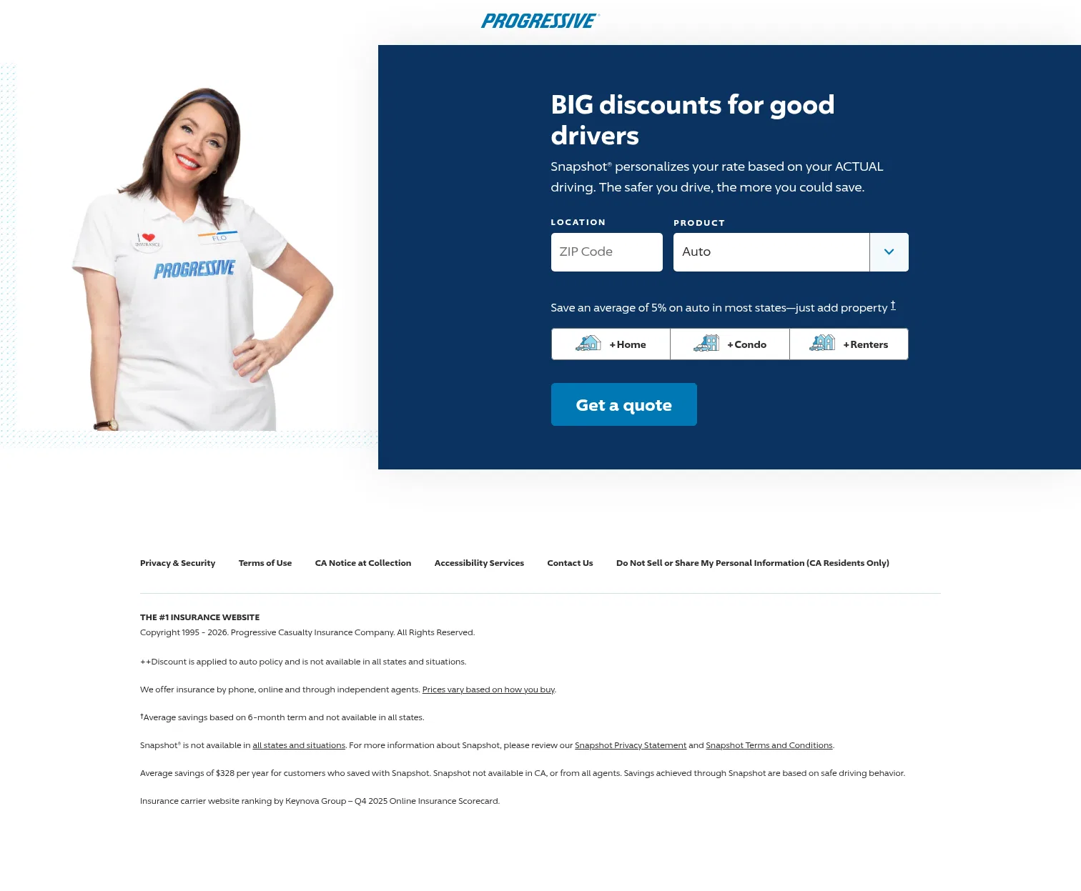 progressive.com/lp/auto-snapshot on desktop, full screenshot