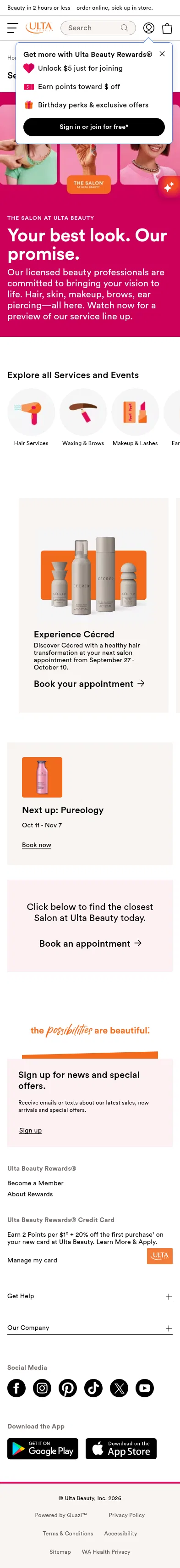 ulta.com/beautyservices/all on mobile, full screenshot