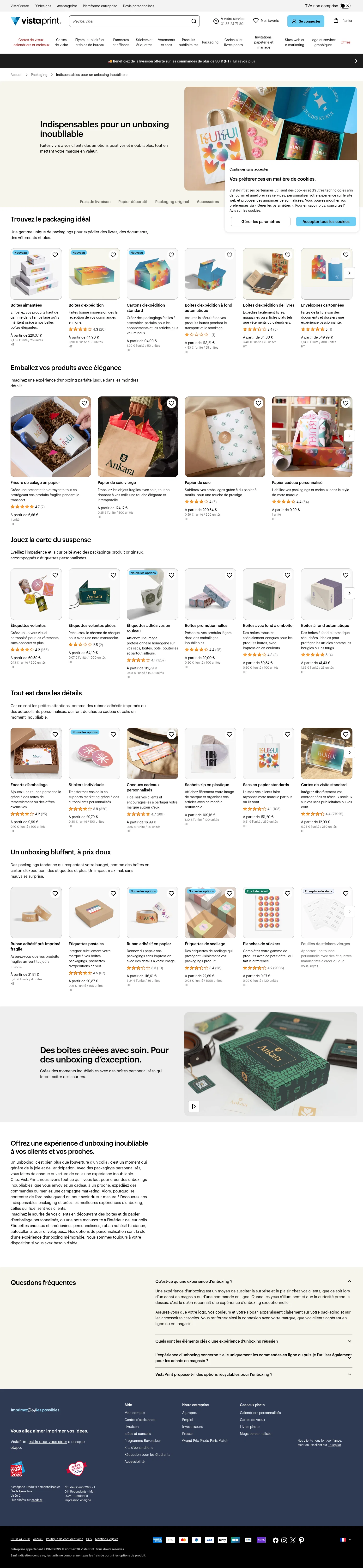 vistaprint.fr/emballage/indispensables-pour-un-unboxing-inoubliable on desktop