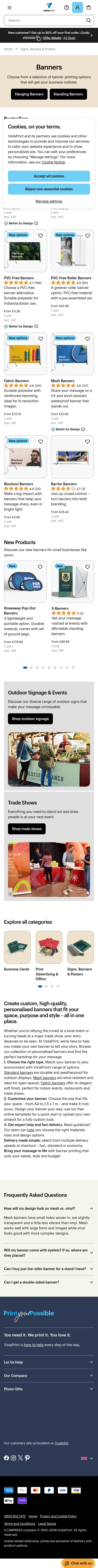 vistaprint.co.uk/signs-posters/banners on mobile