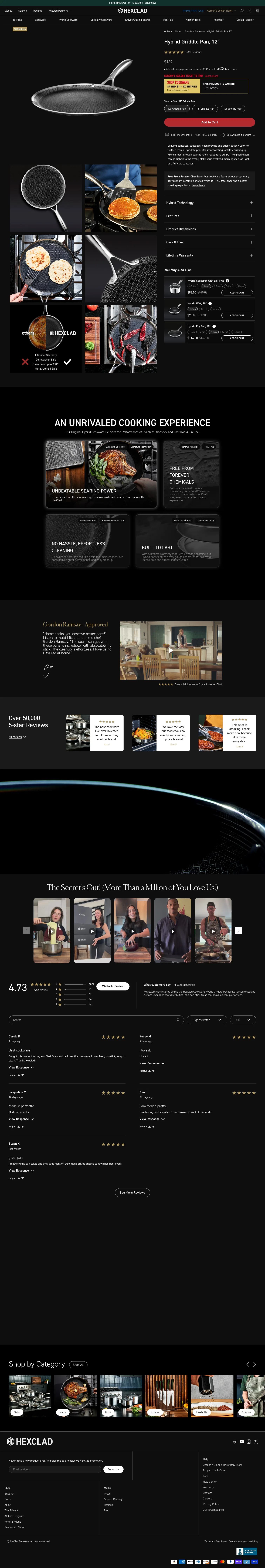 hexclad.com/products/12-griddle-pan on desktop, full screenshot