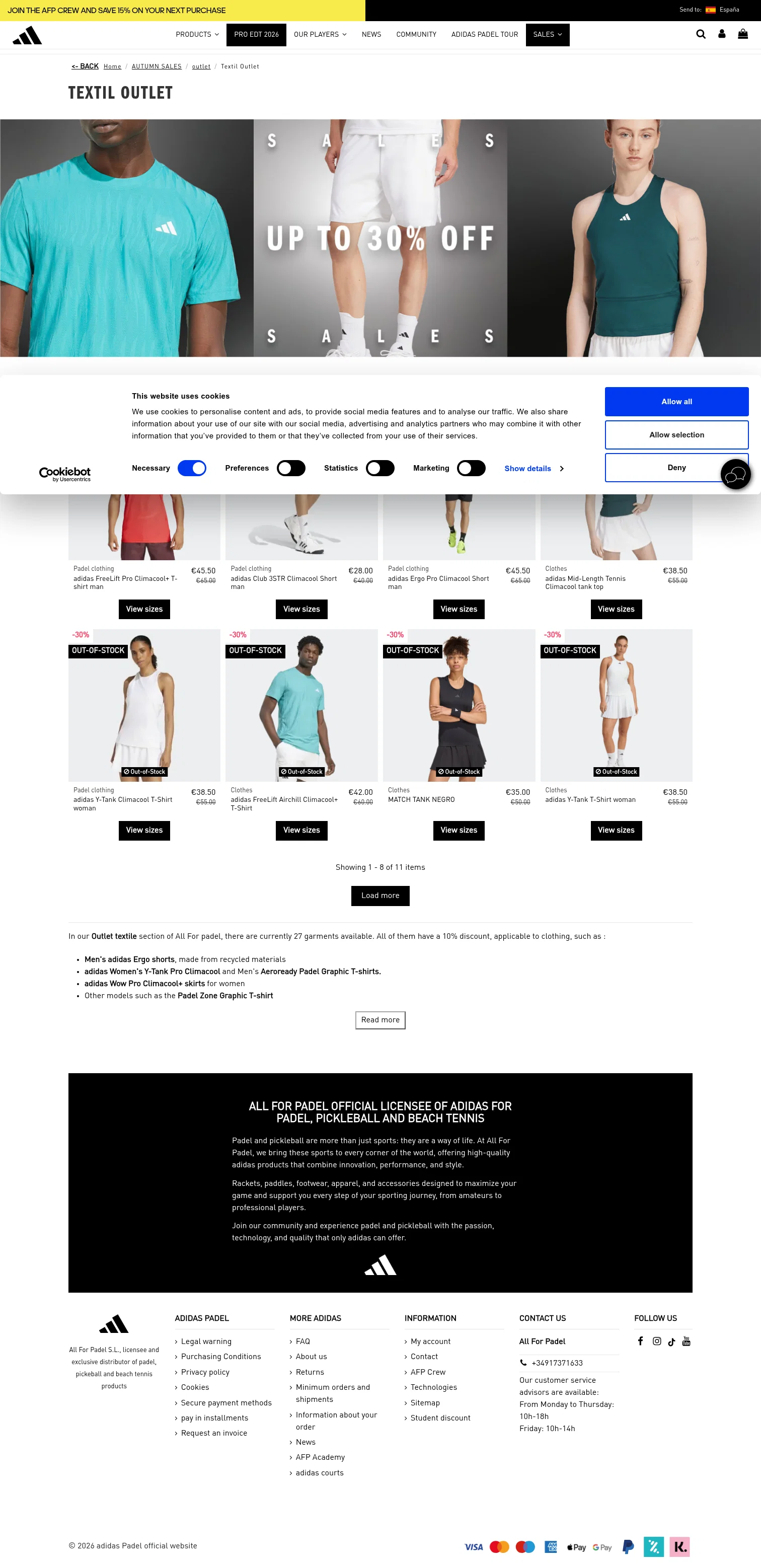 allforpadel.com/en/161-textil-outlet on desktop