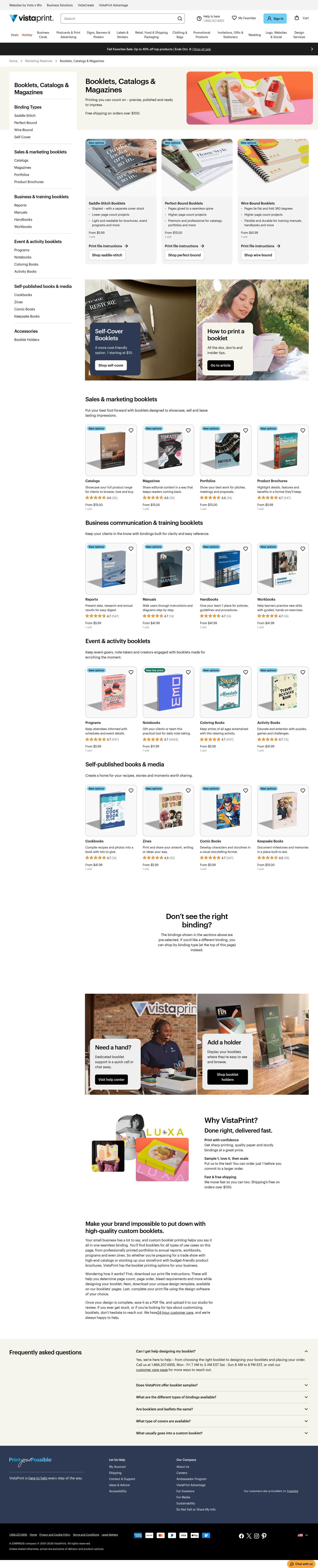 vistaprint.com/marketing-materials/booklets on desktop, full screenshot
