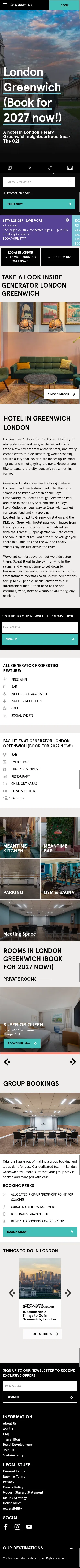 staygenerator.com/hostels/london/greenwich on mobile, full screenshot