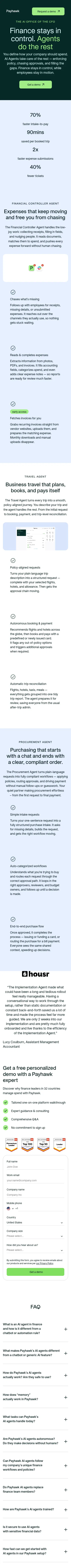 payhawk.com/en-us/lp-platform/ai-agents on mobile, full screenshot