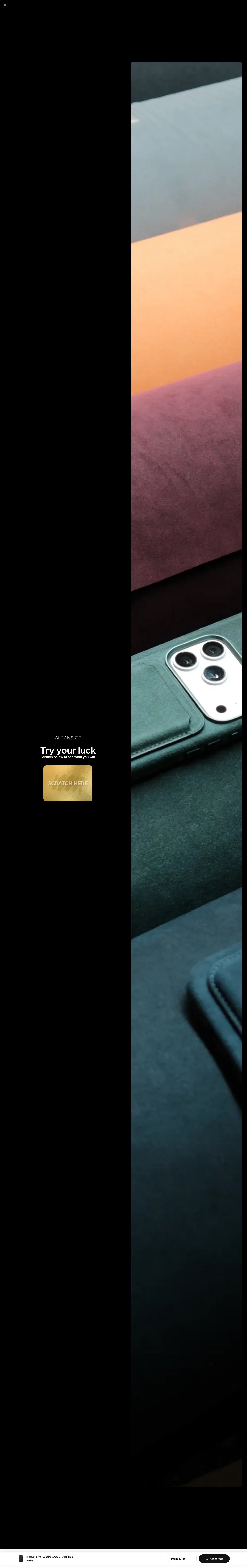 alcanside.com/products/iphone-18-pro-alcantara-case-deep-black on desktop, full screenshot
