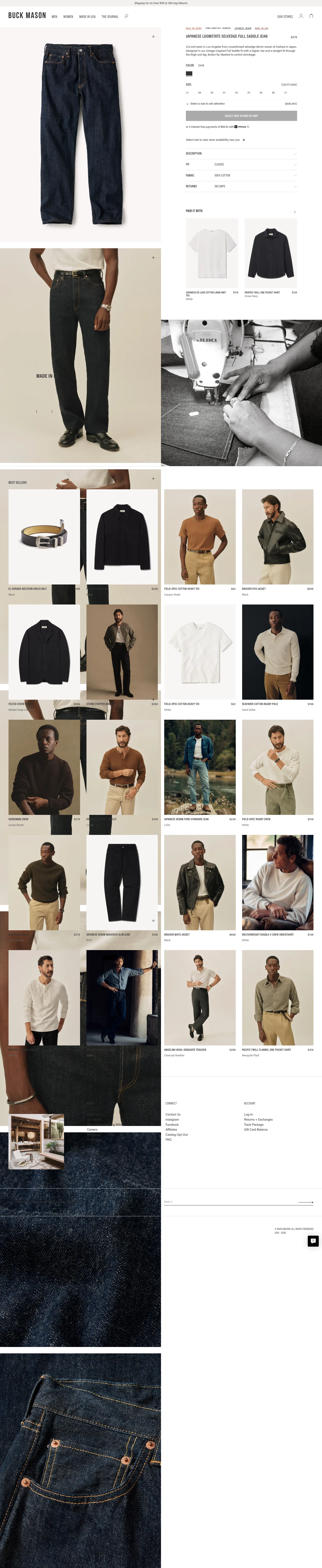 buckmason.com/products/d018-japanese-loomstate-selvedge-full-saddle-jean on desktop, full screenshot