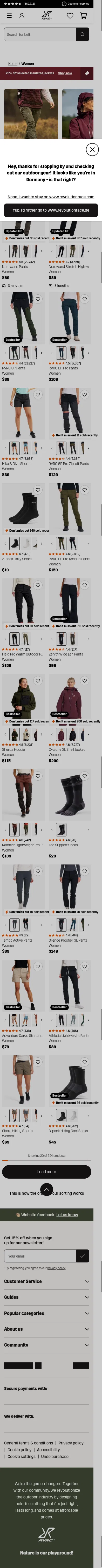 revolutionrace.com/women on mobile, full screenshot