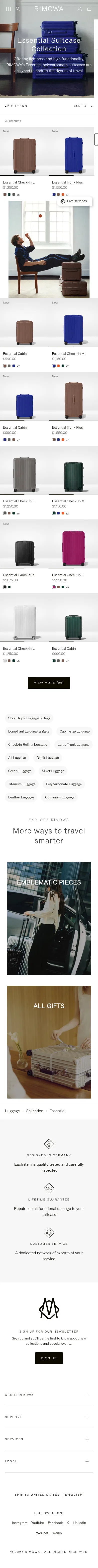 rimowa.com/us/en/essential on mobile, full screenshot