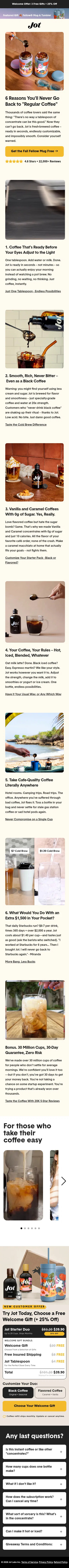 jot.co/pages/coffee-obsession-ff26 on mobile, full screenshot