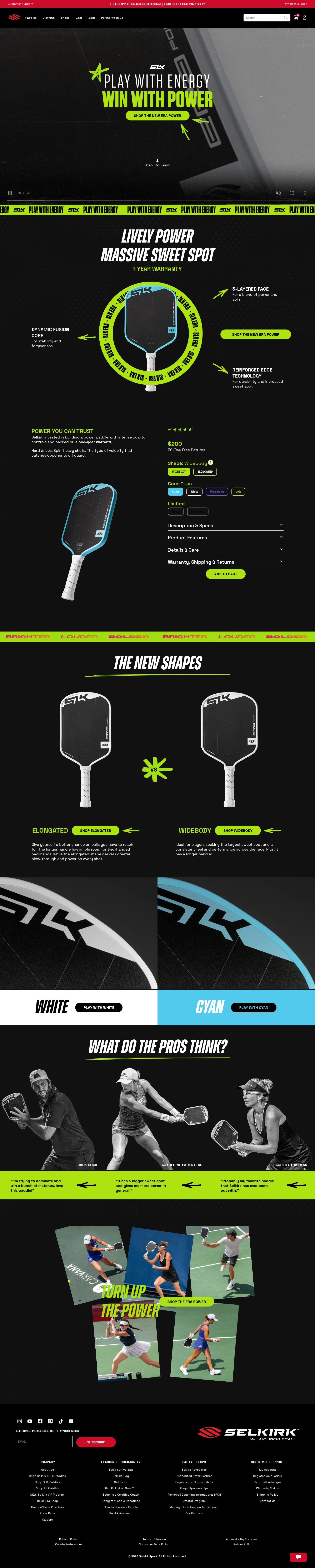 Selkirk Sport landing page