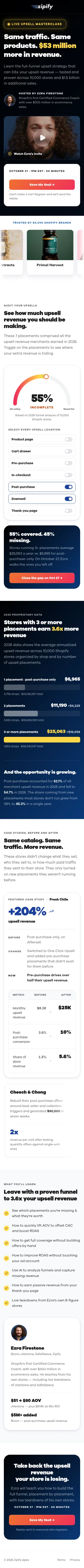lp.zipify.com/upsell-masterclass-opt-in on mobile, full screenshot