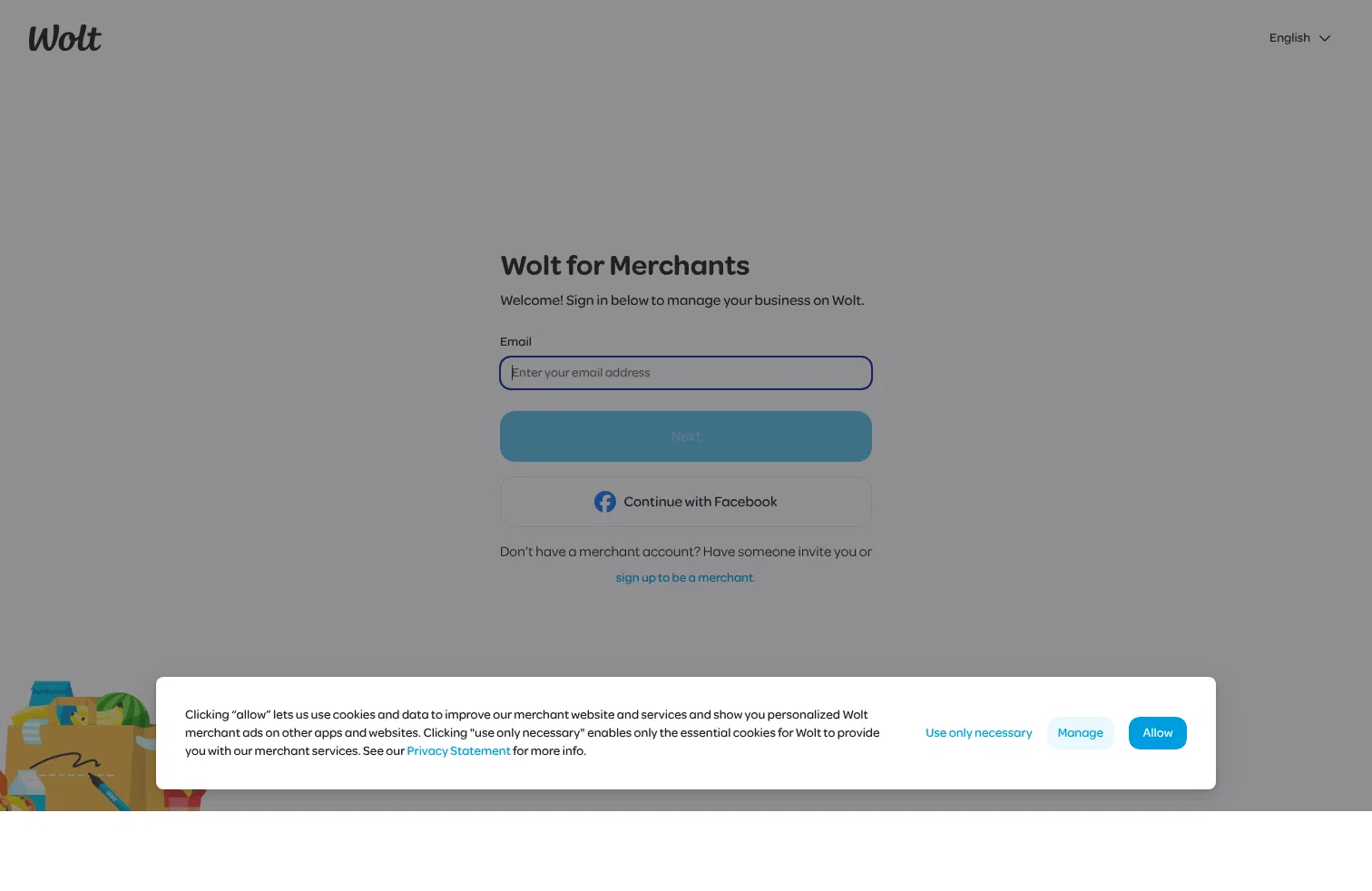 merchant.wolt.com/ad-campaign-creation on desktop, full screenshot