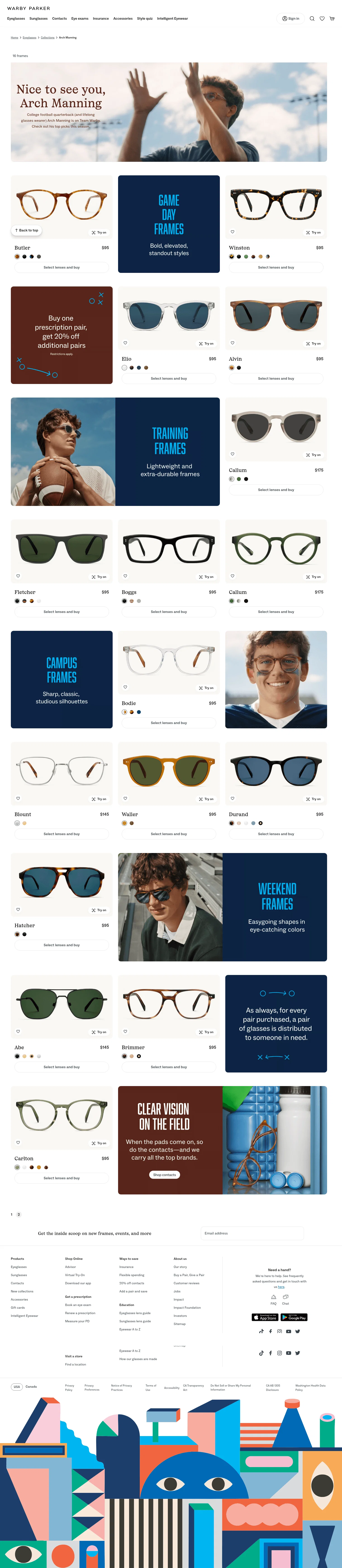 Warby Parker landing page