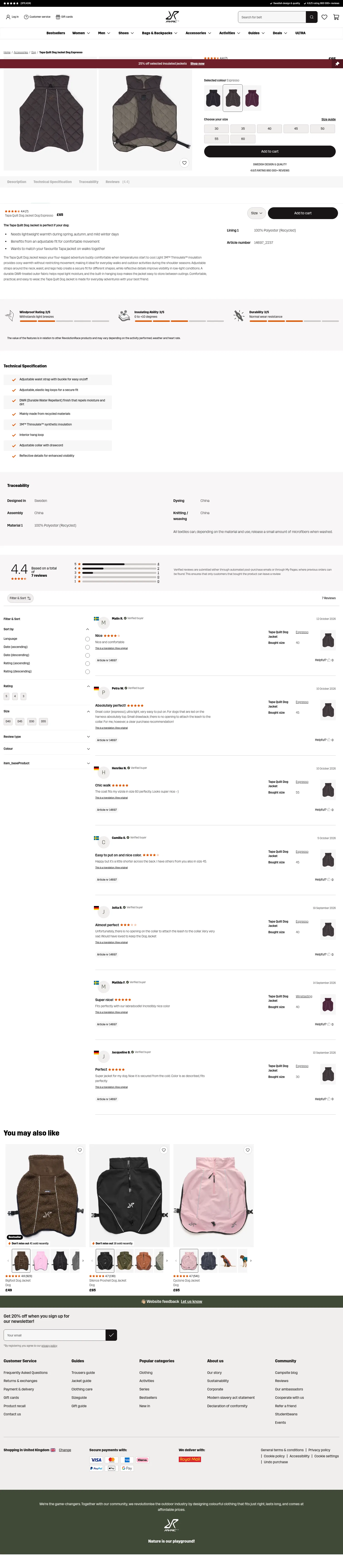 revolutionrace.co.uk/accessories/dog/tapa-quilt-dog-jacket-dogs on desktop, full screenshot