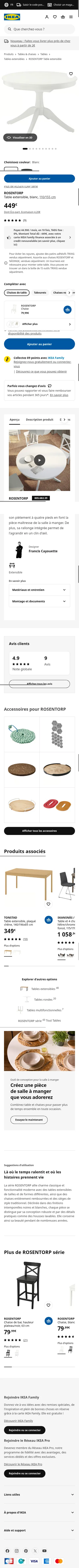 ikea.com/fr/fr/p/rosentorp-table-extensible-blanc-80568239 on mobile, full screenshot