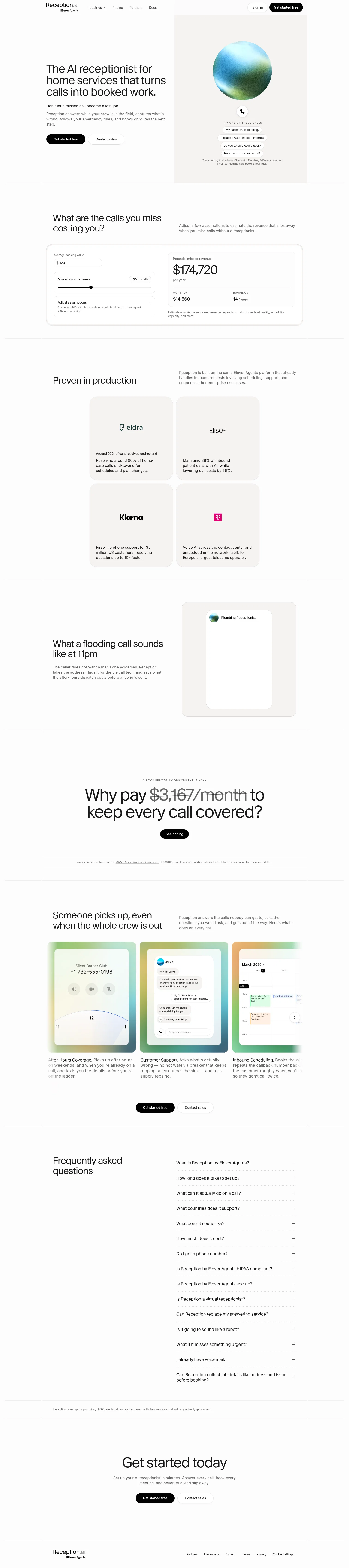 reception.ai/home-services on desktop