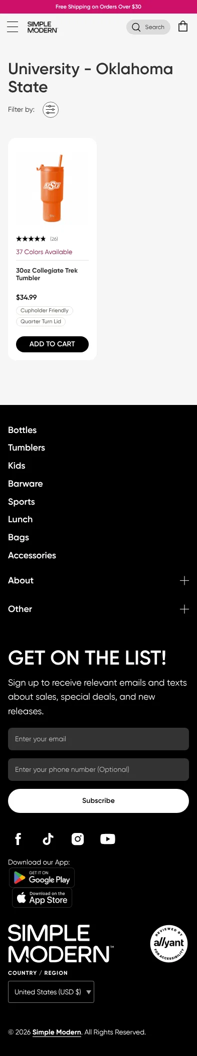 simplemodern.com/collections/university-oklahoma-state on mobile, full screenshot