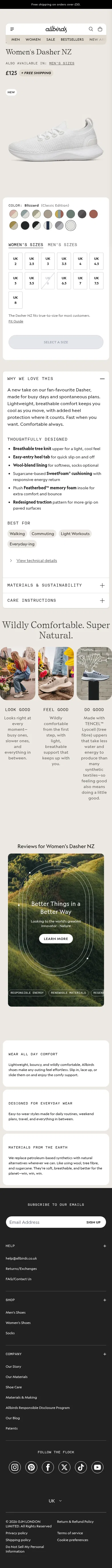 allbirds.co.uk/products/womens-dasher-nz-blizzard on mobile, full screenshot