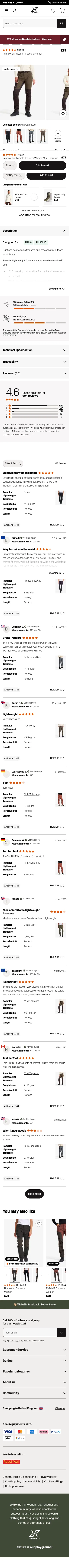 revolutionrace.co.uk/women/trousers/walking-hiking-trousers/rambler-lightweight-pants-women on mobile, full screenshot