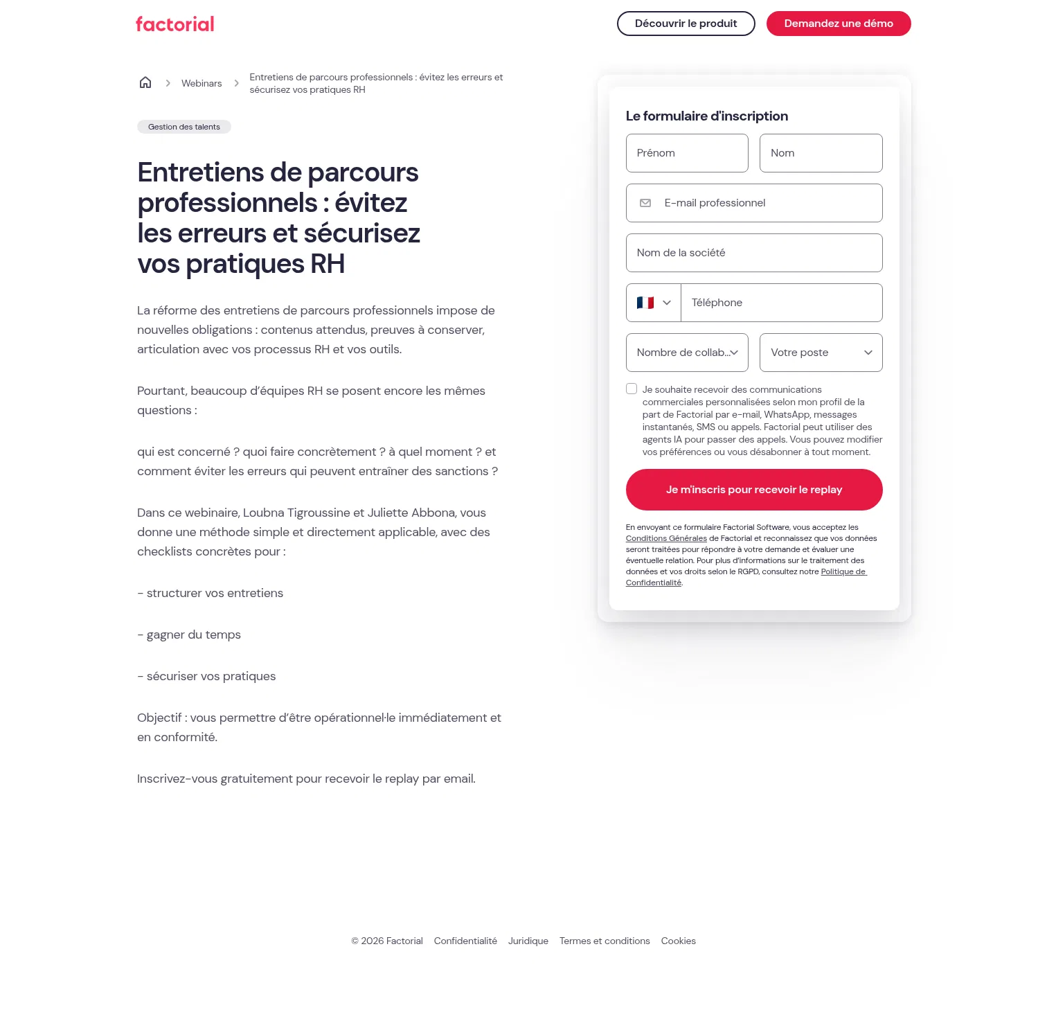 factorial.fr/webinars/entretiens-de-parcours-professionnels on desktop, full screenshot
