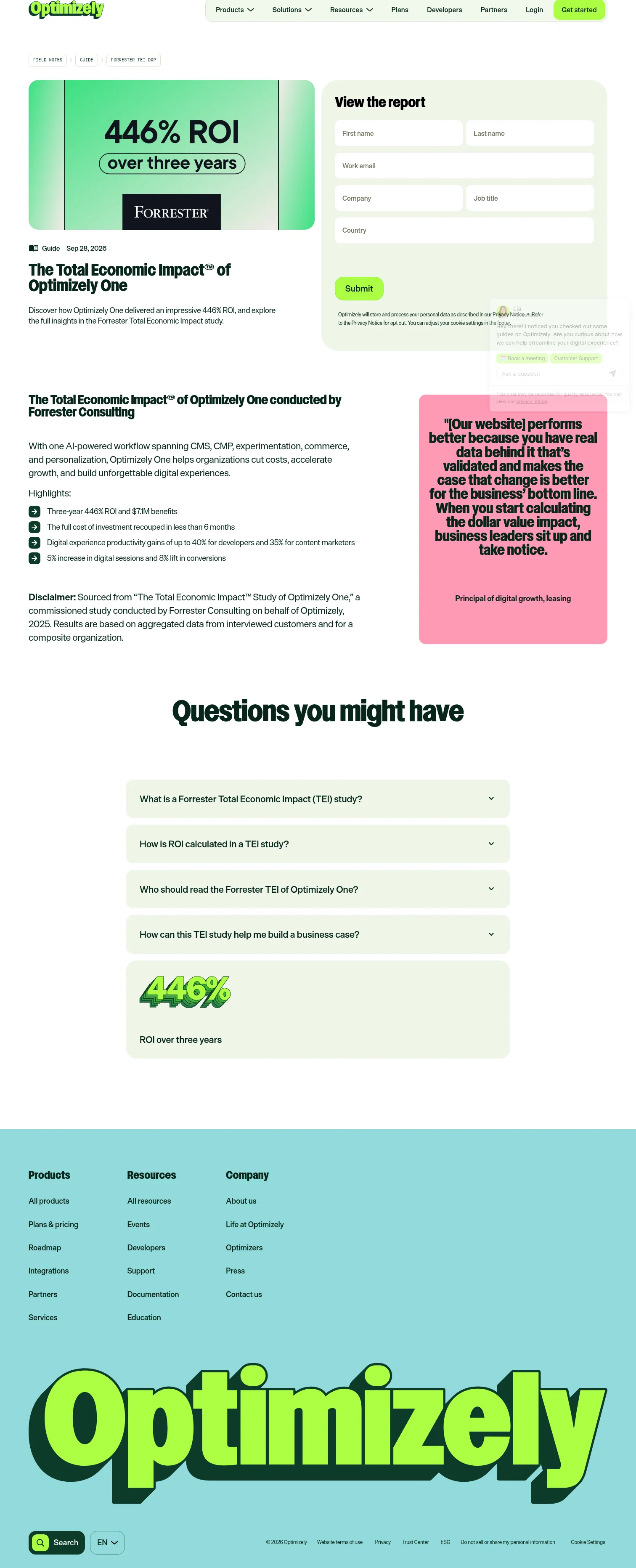 optimizely.com/field-notes/guides/forrester-tei-dxp on desktop