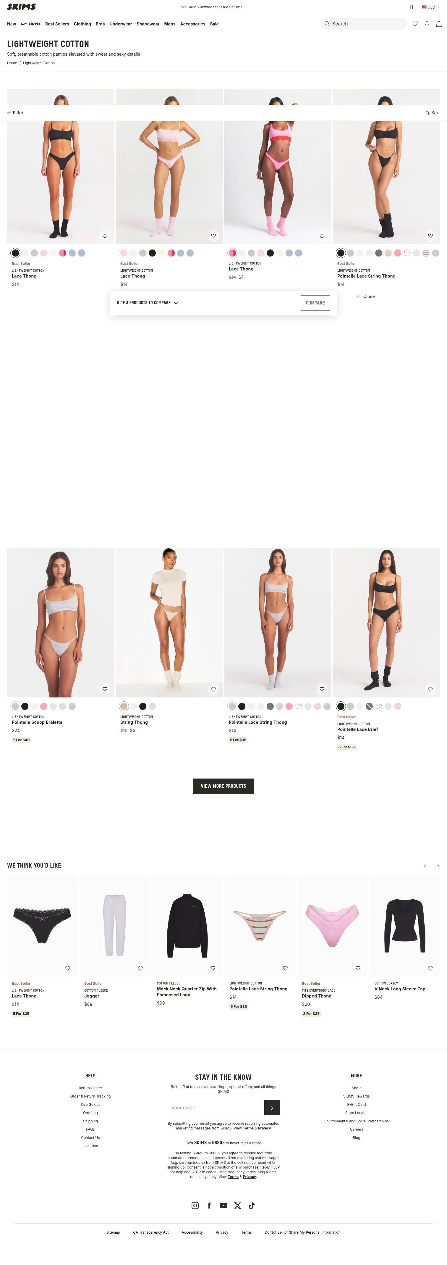 skims.com/collections/lightweight-cotton on desktop, full screenshot