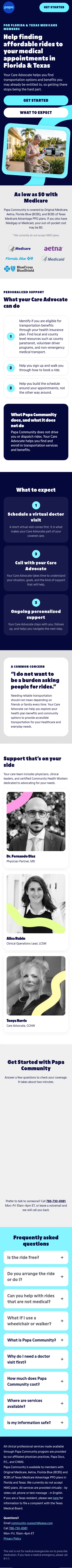 community.papa.com/support/transportation on mobile, full screenshot
