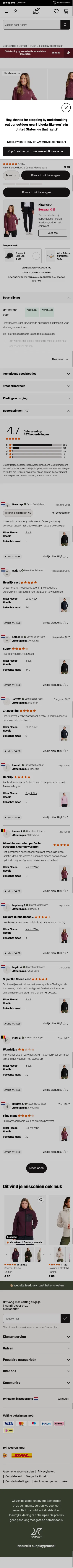 revolutionrace.nl/dames/truien/fleece/hiker-fleece-hoodie-women on mobile, full screenshot