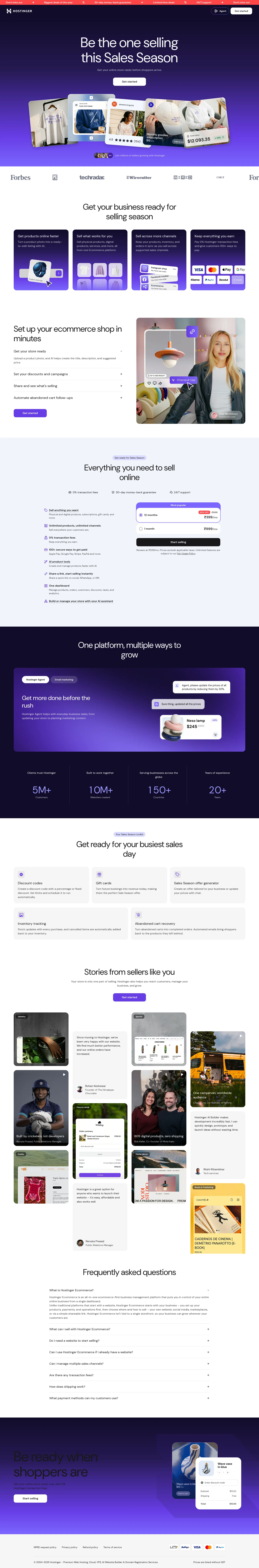 hostinger.com/in/start-selling on desktop