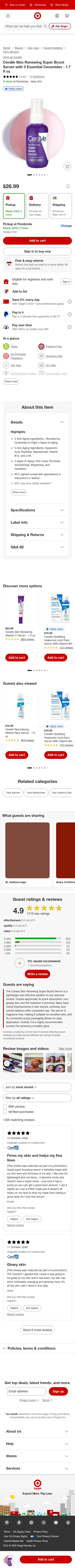 target.com/p/cerave-skin-renewing-super-boost-serum-with-3-essential-ceramides-1-7-fl-oz/-/A-95177539 on mobile, full screenshot