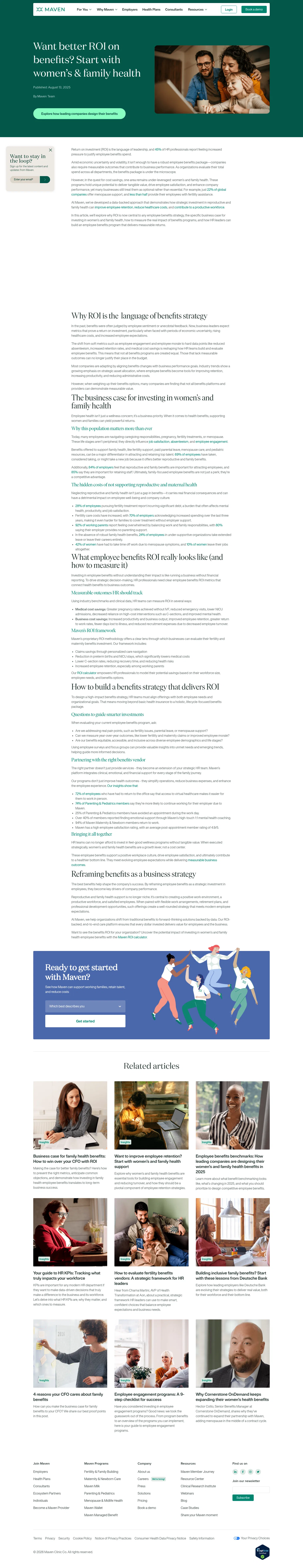mavenclinic.com/post/want-better-roi-on-benefits-start-with-womens-family-health on desktop, full screenshot