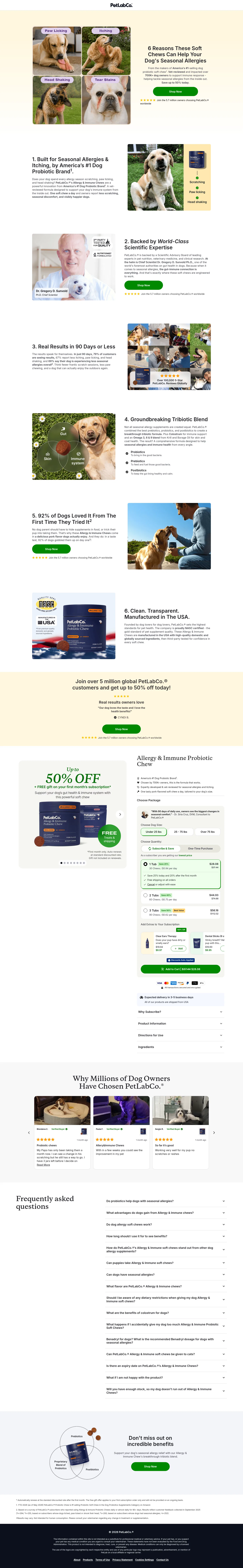 offers.thepetlabco.com/probiotic-allergy-immune/6reasons on desktop, full screenshot