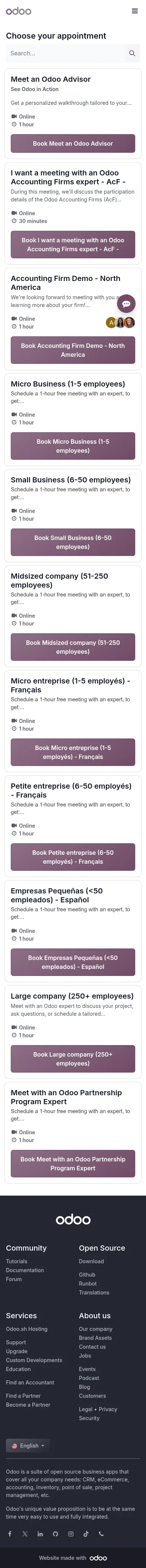 odoo.com/appointment on mobile, full screenshot