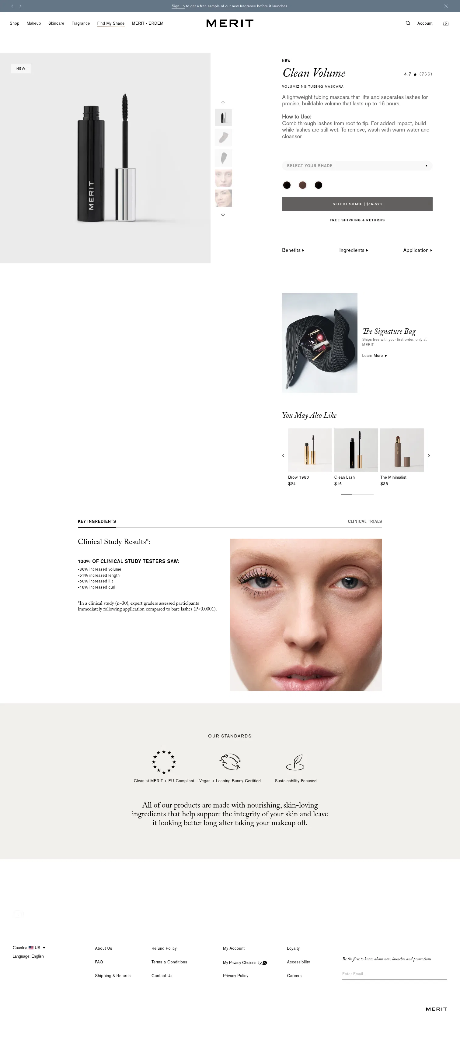 meritbeauty.com/products/clean-volume on desktop, full screenshot