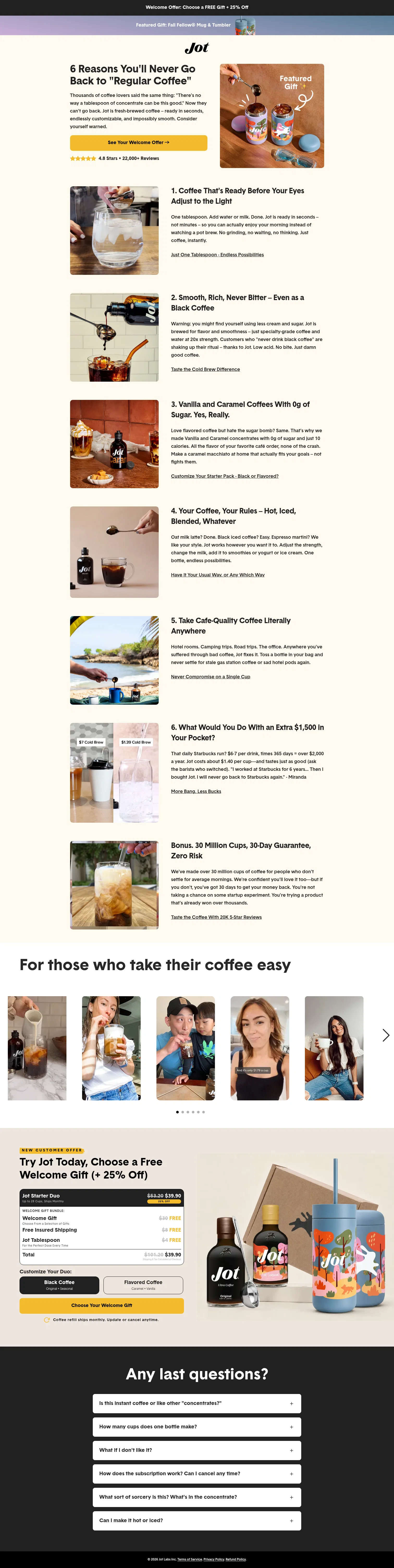 jot.co/pages/coffee-obsession on desktop, full screenshot