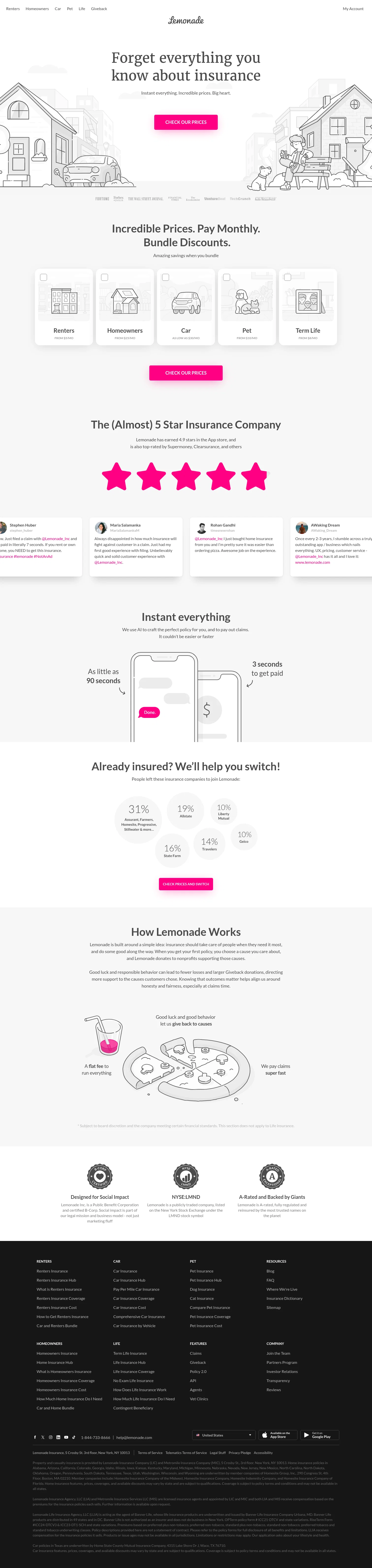 Lemonade, Inc. landing page