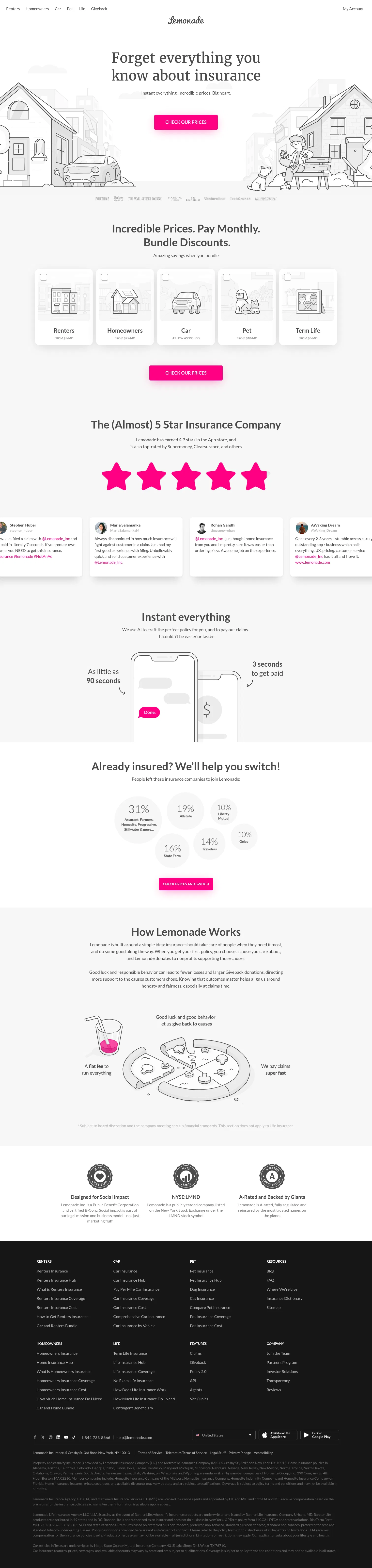 lemonade.com on desktop, full screenshot