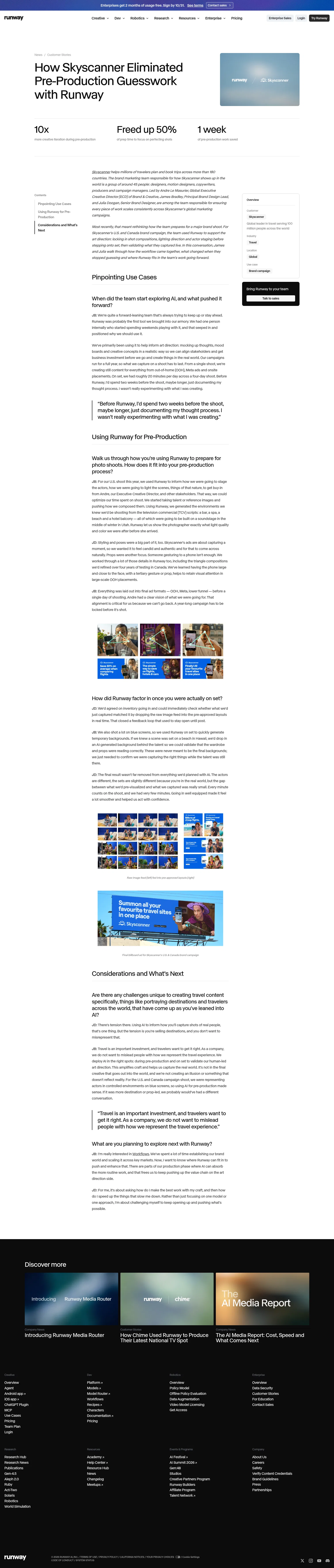 runway.com/news/customers/skyscanner on desktop, full screenshot