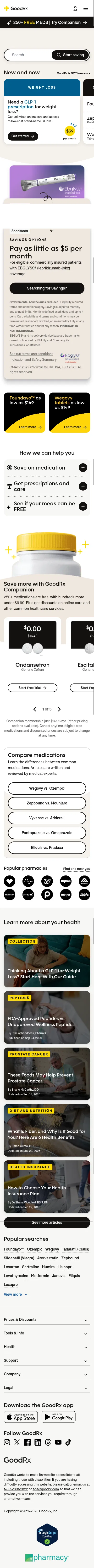 goodrx.com on mobile, full screenshot