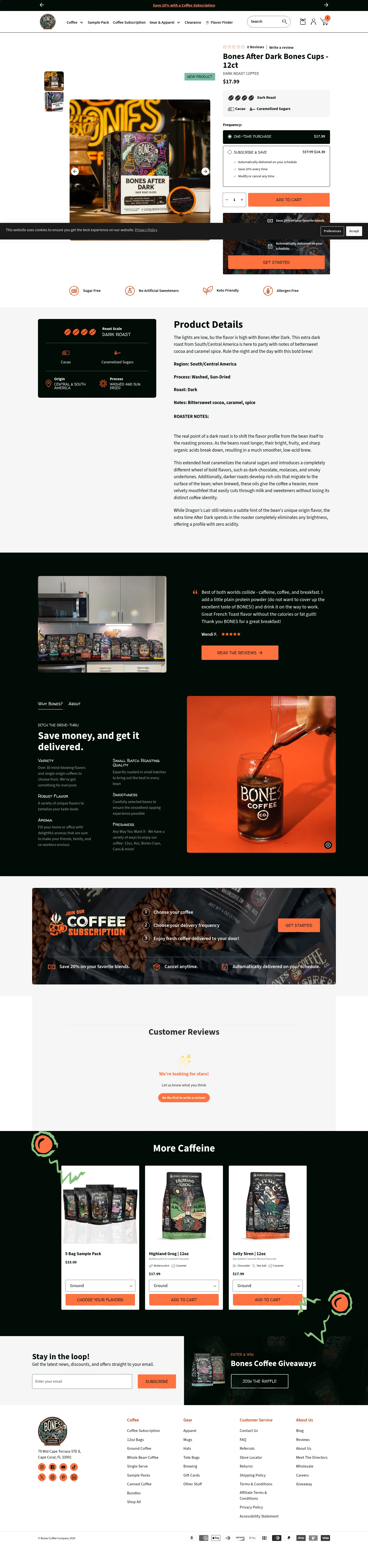 bonescoffee.com/products/bones-after-dark-bones-cups-12ct on desktop, full screenshot