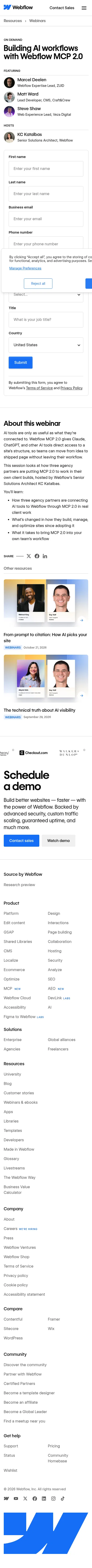 webflow.com/resources/webinars/webflow-mcp-webinar on mobile, full screenshot