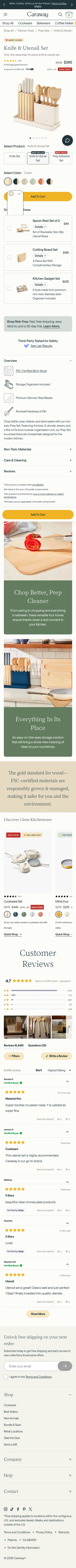 carawayhome.com/products/prep-set on mobile, full screenshot