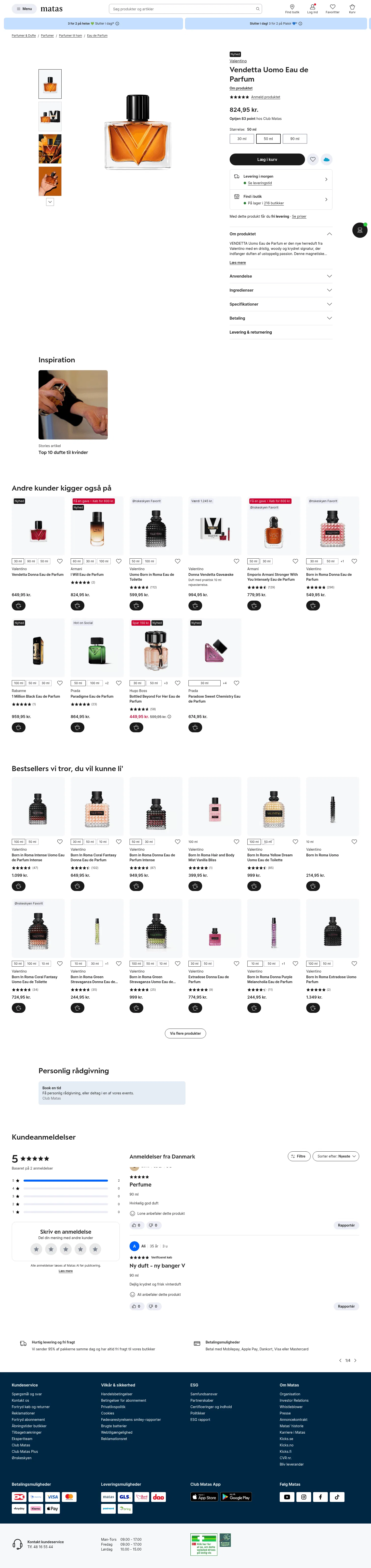 matas.dk/valentino-vendetta-masc-edp-50-ml on desktop, full screenshot