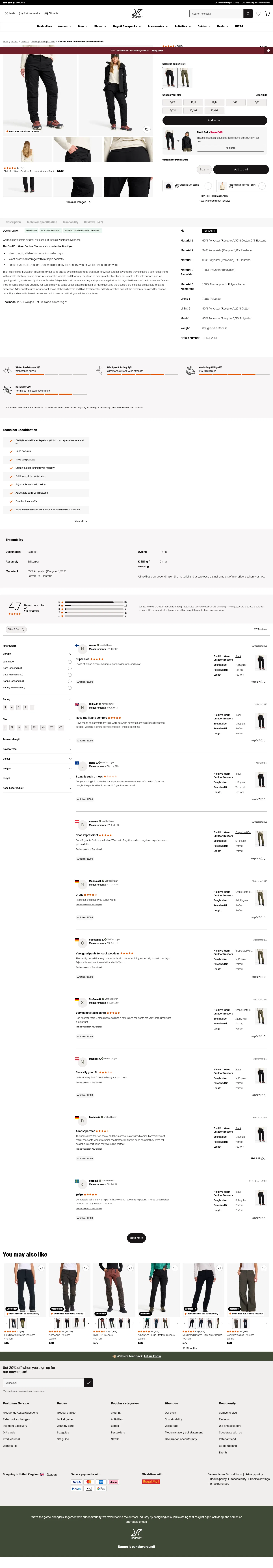revolutionrace.co.uk/women/trousers/walking-hiking-trousers/field-pro-warm-outdoor-pants-women on desktop, full screenshot